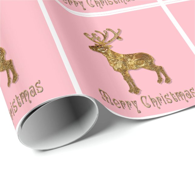 Reindeer Pink Christmas Glossy Wrapping Paper (Roll Corner)