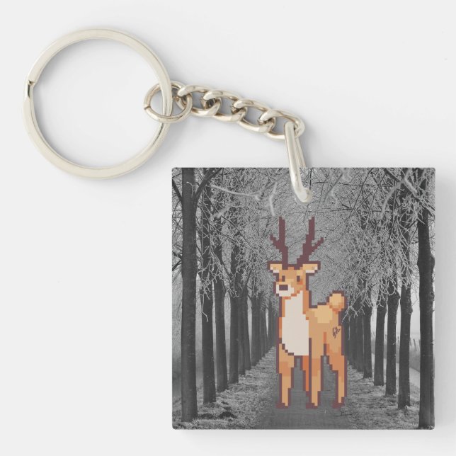 Reindeer, Pixel Art Key Ring (Front)