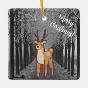 Reindeer, pixelart Merry Christmas, Pixel Art  Ceramic Ornament