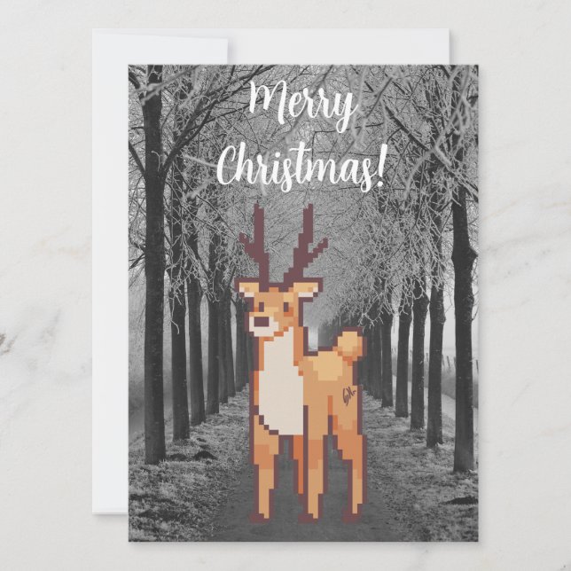 Reindeer, pixelart, Pixel Art Merry Christmas  Holiday Card (Front)