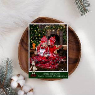 Reindeer Plaid Simple Add Your Own Photo Christmas Holiday Card