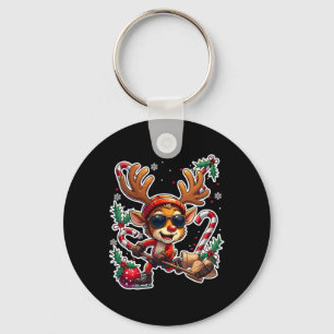 Reindeer Playing Hockey Christmas Xmas Kids Key Ring