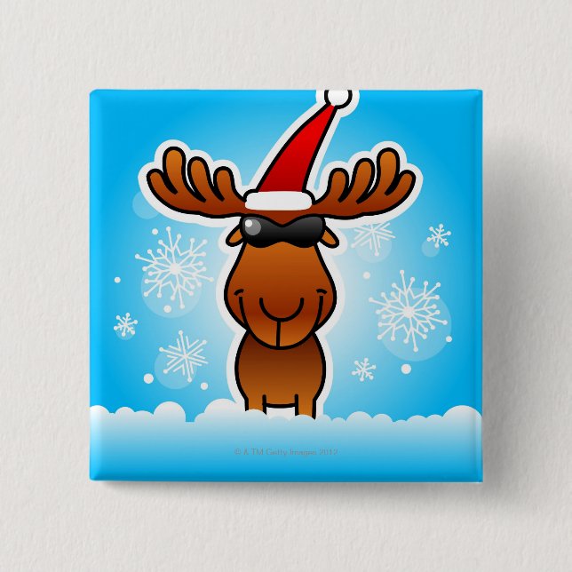 Reindeer Playing Santa 15 Cm Square Badge (Front)