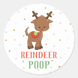 Reindeer Poop Christmas Favors Round Stickers