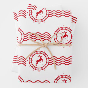 Reindeer Postage Christmas  Wrapping Paper Sheet