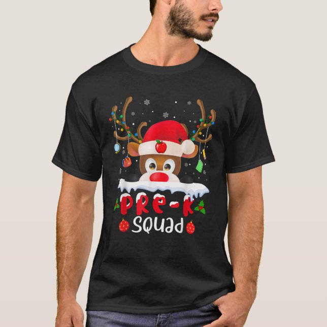 Reindeer Pre K Squad Christmas School Matching Fun T-Shirt (Front)