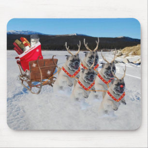 Reindeer Pugs Pulling Santa's Sleigh Mousepad