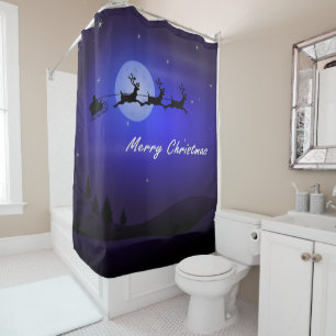 Reindeer pulling Santa's Sleigh Shower Curtain
