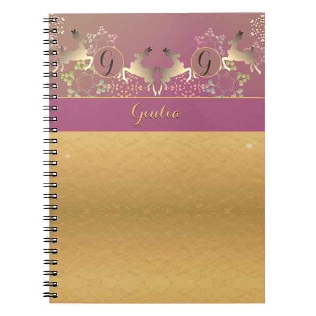 Reindeer Purple Golden Monogram Notebook (Front)