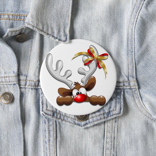 Reindeer Puzzled Funny Christmas Character 10 Cm Round Badge (In Situ)