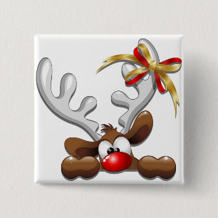 Reindeer Puzzled Funny Christmas Character 15 Cm Square Badge