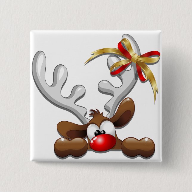 Reindeer Puzzled Funny Christmas Character 15 Cm Square Badge (Front)