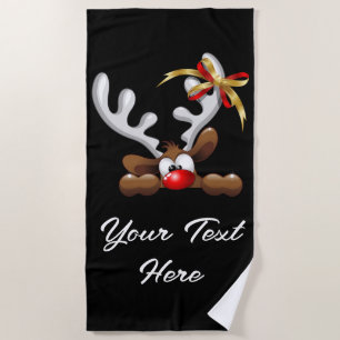 Reindeer Puzzled Funny Christmas Character Beach Towel