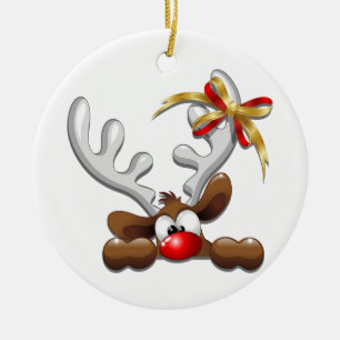 Reindeer Puzzled Funny Christmas Character Ceramic Ornament