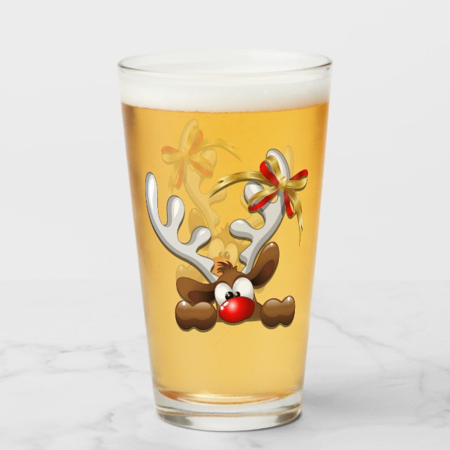 Reindeer Puzzled Funny Christmas Character Glass (Front Filled)