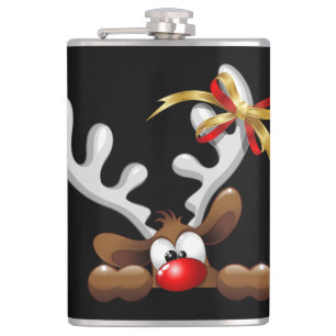 Reindeer Puzzled Funny Christmas Character Hip Flask