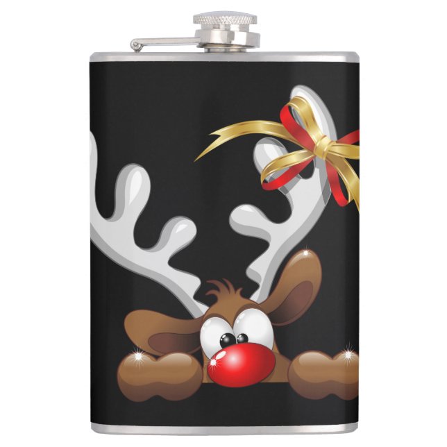 Reindeer Puzzled Funny Christmas Character Hip Flask (Front)