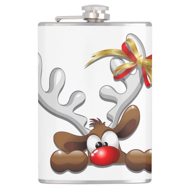 Reindeer Puzzled Funny Christmas Character Hip Flask (Front)
