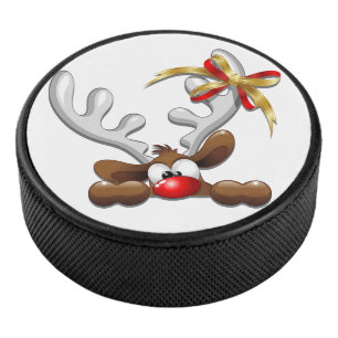 Reindeer Puzzled Funny Christmas Character Hockey Puck