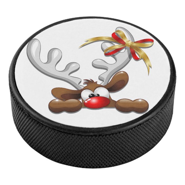 Reindeer Puzzled Funny Christmas Character Hockey Puck (3/4)