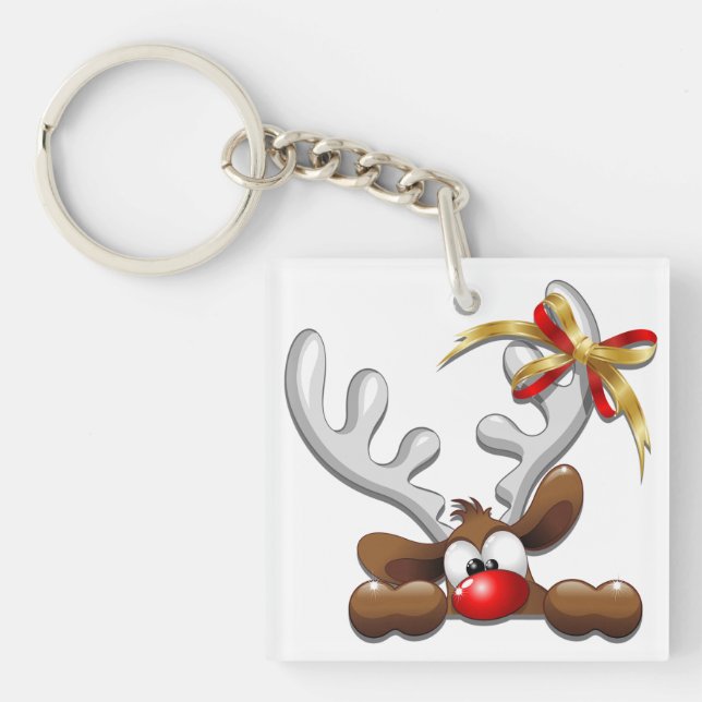 Reindeer Puzzled Funny Christmas Character Key Ring (Front)