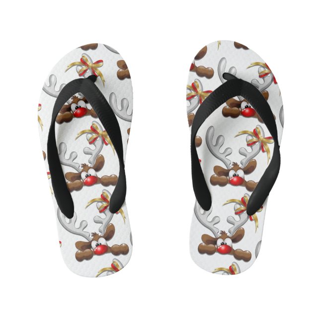 Reindeer Puzzled Funny Christmas Character Kid's Thongs (Footbed)