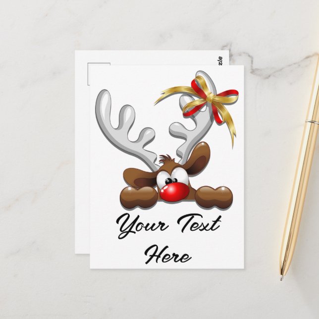 Reindeer Puzzled Funny Christmas Character Postcard (Front/Back In Situ)