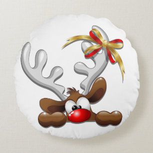 Reindeer Puzzled Funny Christmas Character Round Cushion
