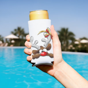 Reindeer Puzzled Funny Christmas Character Seltzer Can Cooler
