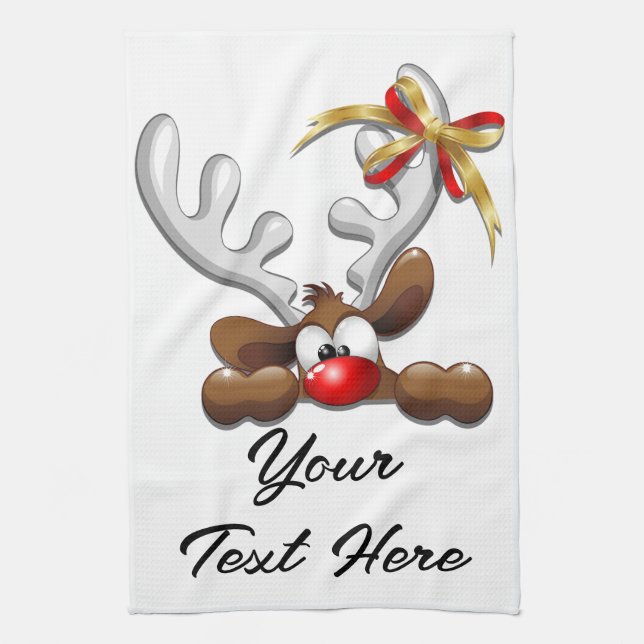 Reindeer Puzzled Funny Christmas Character Tea Towel (Vertical)