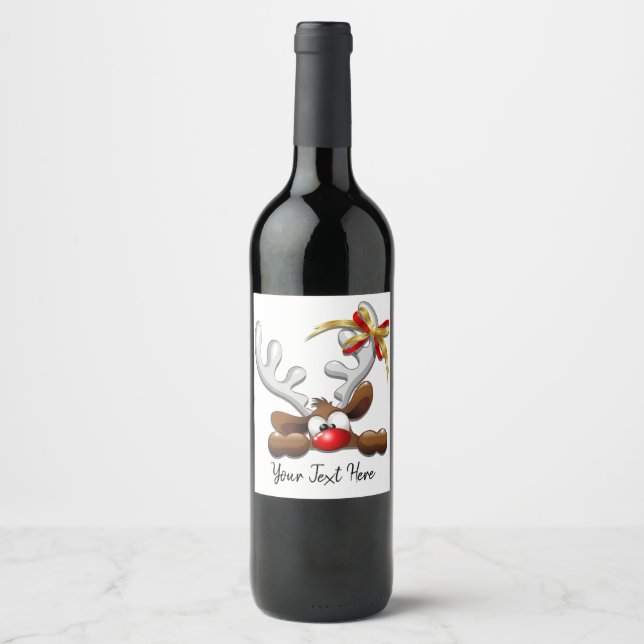 Reindeer Puzzled Funny Christmas Character Wine Label (Front)