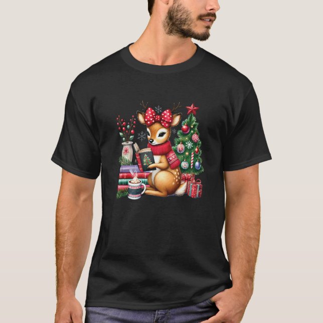 Reindeer Reading Book Lovers Christmas Bookworm Li T-Shirt (Front)