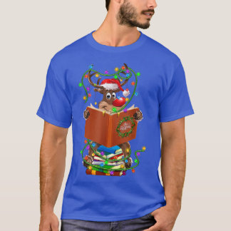 Reindeer Reading Books Christmas Lights Ornaments T-Shirt
