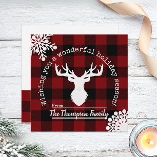 Reindeer Red and Black Buffalo Plaid Christmas Holiday Card