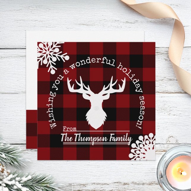 Reindeer Red and Black Buffalo Plaid Christmas Holiday Card (Creator Uploaded)