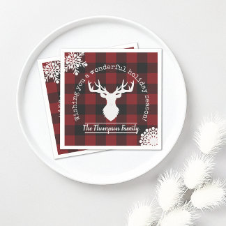 Reindeer Red and Black Buffalo Plaid Christmas Napkin