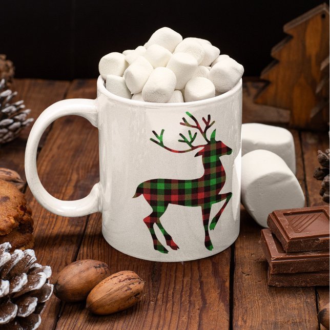 Reindeer Red and Green Buffalo Plaid Christmas  Coffee Mug (Creator Uploaded)