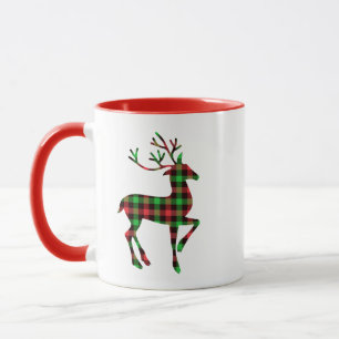 Reindeer Red and Green Buffalo Plaid Christmas  Mug