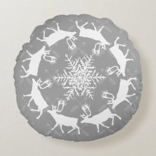 Reindeer Red and Grey Crossed Arrows Round Cushion