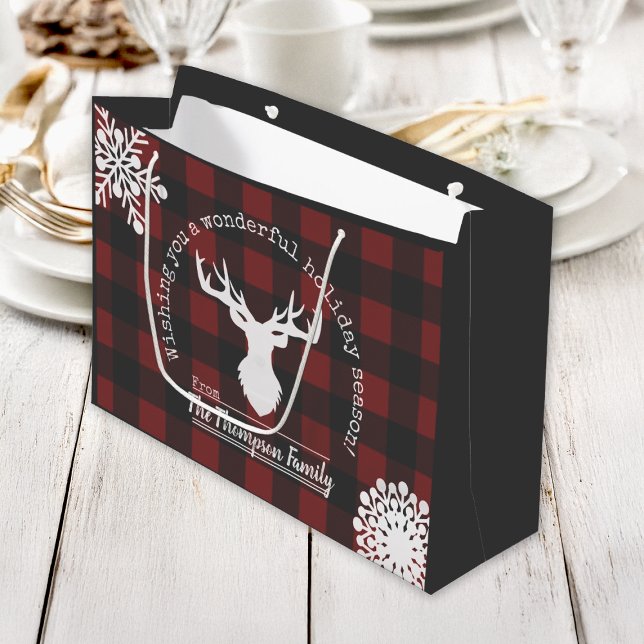 Reindeer Red Black Buffalo Plaid Christmas Holiday Large Gift Bag (Creator Uploaded)
