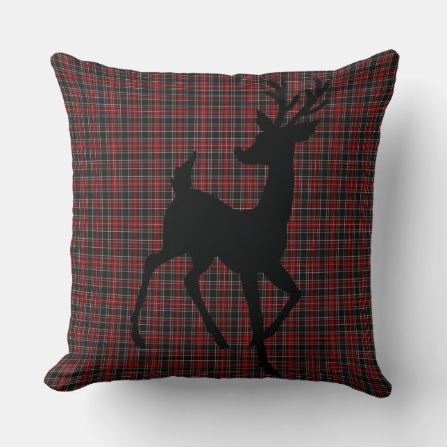 Reindeer Red/Black Plaid Christmas/Everyday Pillow (Front)