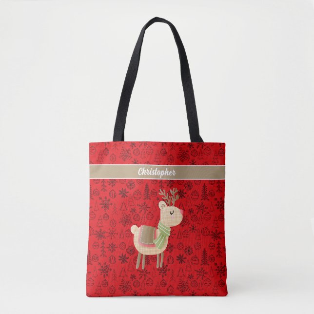 Reindeer Red custom script monogram Tote Bag (Front)