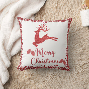 Reindeer red glitter- merry christmas cushion