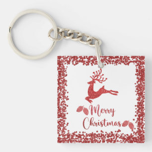 Reindeer red glitter- merry christmas  key ring