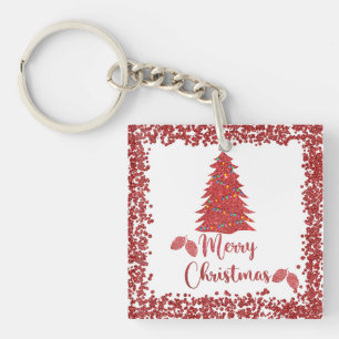 Reindeer red glitter- merry christmas key ring