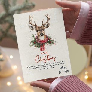 Reindeer Red Scarf and Pine Custom Christmas Holiday Card