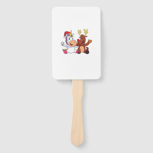 Reindeer Rudolph Christmas Ren Red Nosed Unicorn G Hand Fan