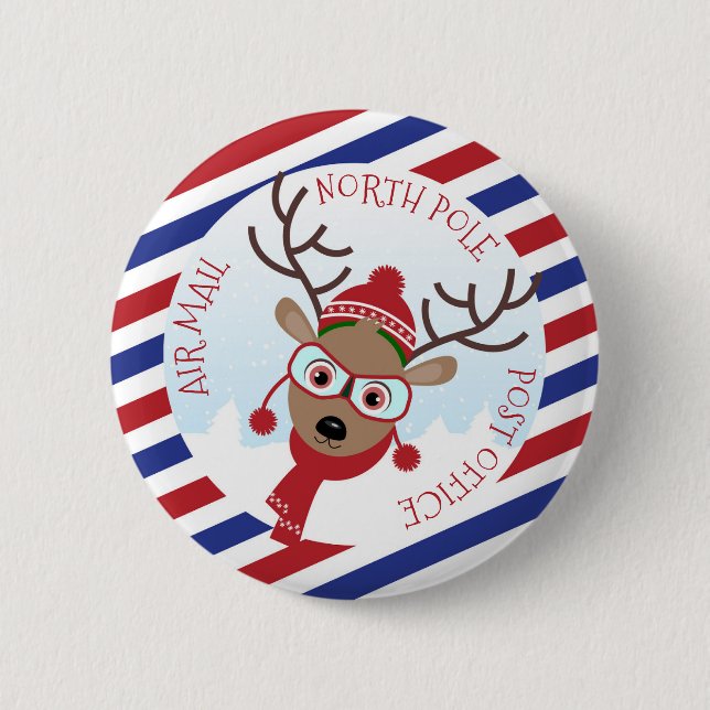 Reindeer Rudolph North Pole Post Office Button (Front)
