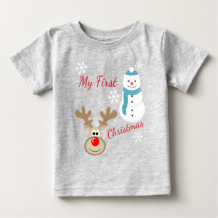 Reindeer Rudolph, Snowman Baby 1st Christmas T-Shirt