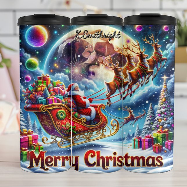 Reindeer Rush Through Starlit Skies Thermal Tumbler (Creator Uploaded)